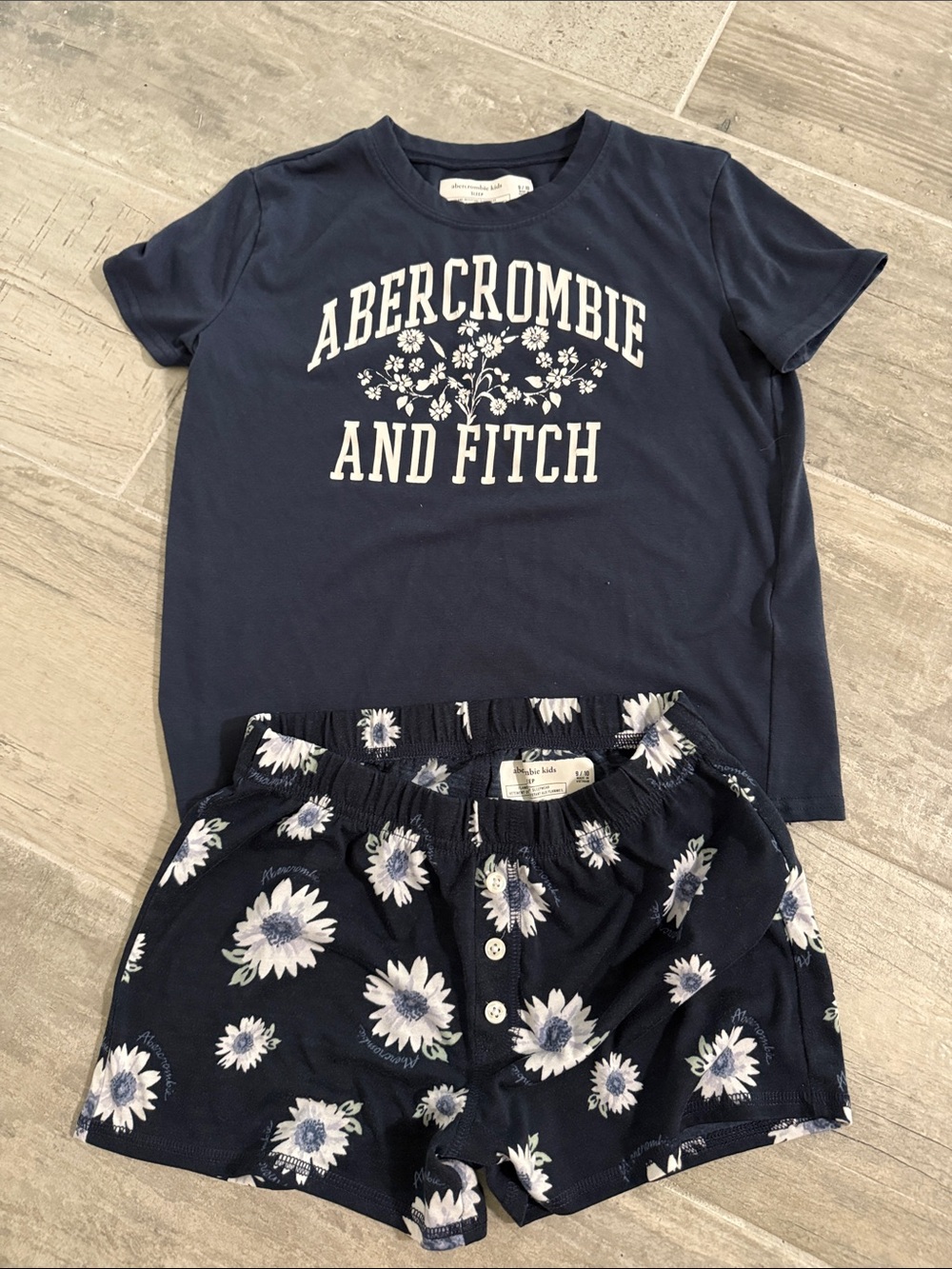 Abercrombie & Fitch Navy Floral Short Pajama Set with White Print